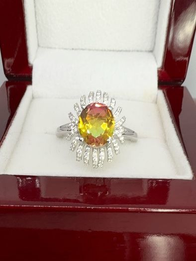 Silver Rainbow Genesis Quartz & Zircon "Sunburst" Ring