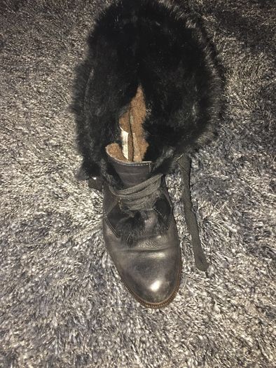 Black Leather & Fur Vintage Ankle Boots
