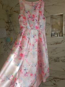 Designer boutique J&J Afinity Paris dress evening gown back long tail 10 to 12 M blush pink