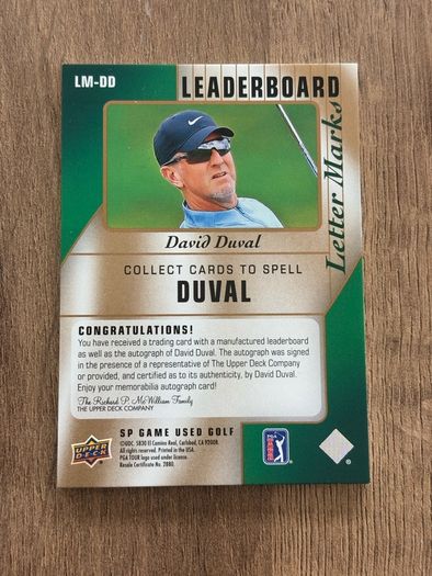 2021 SP Game Used Leaderboard Letter Marks 11/20 David Duval #LM-DD Auto
