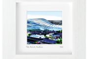 The Aviva Stadium [purple], 4 inch framed print by artist Helen Mathews