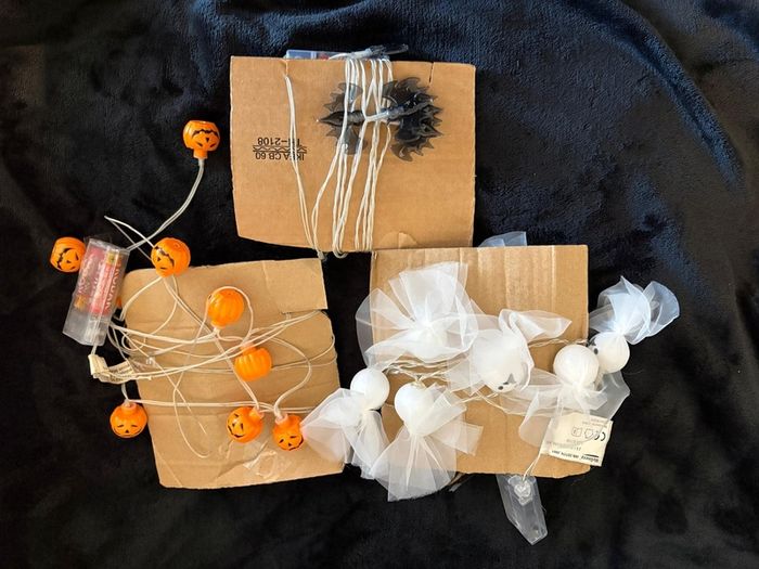 Halloween Decorations. Lights, Wreath, Fabric Decorations, etc