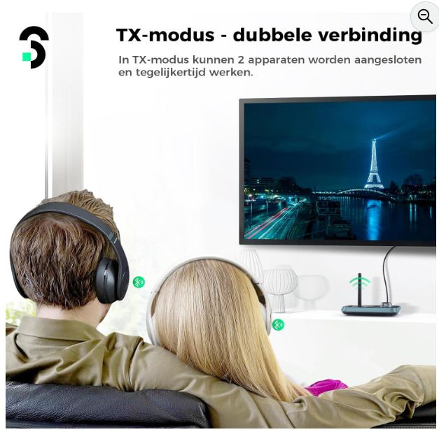 Bluetooth 5.3 Transmitter Receiver for TV to 2 Headphones