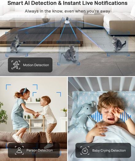 C210 2K 3MP Pan/Tilt Indoor Camera House Security Camera, WiFi Camera, No Monthly Fee, AI Detection, Dog Puppy Camera, Baby Camera Monitor, 360 View, Night Vision, Works with Alexa & Google