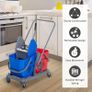 Washing Cart Professional Cleaning Cart Jaw Press 2 Buckets 25 L 73L x 45W x 92H cm Plastic Gray Blue Red Image 2