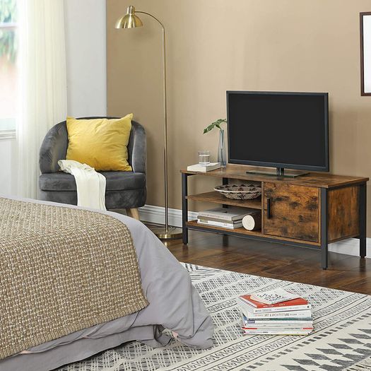TV Cabinet for TVs Up to 48 Inches Lowboard with Cabinet and 2 Shelves TV Bench Living Room Hallway 110 x 40 x 45 cm Industrial Design Vintage Dark Brown