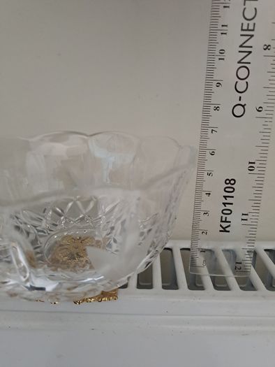 1980s Vintage Cut Crystal Bowl with Gilt Base