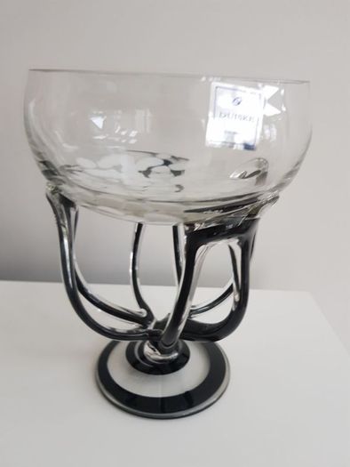 Duiske Hand Cut Blue Glass Pedestal Dish Retro Irish Cut Glass Bowl / Vase 7" Collectable.