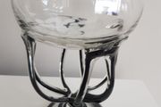Duiske Hand Cut Blue Glass Pedestal Dish Retro Irish Cut Glass Bowl / Vase 7" Collectable.