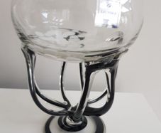 Duiske Hand Cut Blue Glass Pedestal Dish Retro Irish Cut Glass Bowl / Vase 7" Collectable.