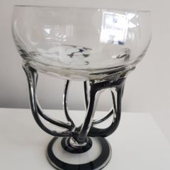 Duiske Hand Cut Blue Glass Pedestal Dish Retro Irish Cut Glass Bowl / Vase 7" Collectable.