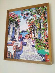Hand painted framed painting for sale.