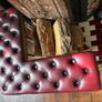 Vintage Chesterfield fireplace fender seat - brass and red leather Image 4