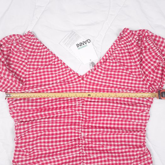Ganni Red Pink White Gingham Check Ruched Tube Top 20UK/48EU