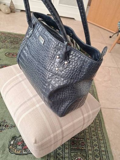 Osprey of London Navy Patent Crocodile Leather Handbag