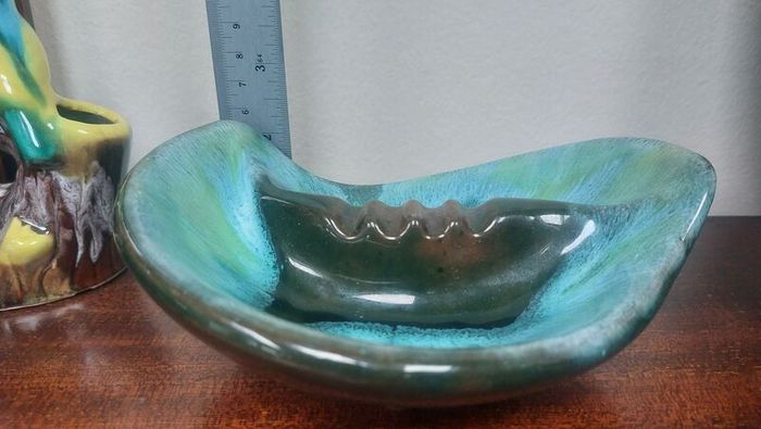 Stunning Vintage Mid Century Modern Ceramic Ashtray in the Most Amazing Turquoise Green and Brown Glaze, Grand River Pottery, Fergus, Canada- A Tobacciana Collector's Dream Piece!