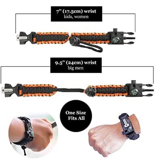 Paracord Survival Bracelet (2 Pack) | Flint Steel Fire Starter, Whistle, Compass, Hiking Accessories, Wild Camping Equipment Kit, Bushcraft, Emergency (FREE POSTAGE)