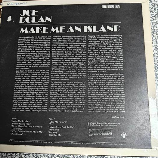 Joe Dolan, Make me an Island LP, Irish  Showband