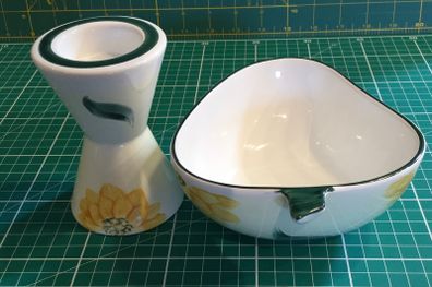 Avoca Blue Sunflowers Hand Painted Signed Candle Holder & Trinkets Bowl