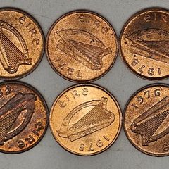 Ireland 1971 -1982 1/2p Halfpenny Full Date Run All Nice Uncirculated with Gem BU 1975 Coin