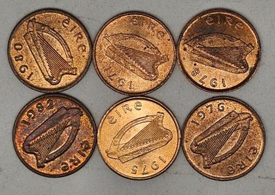 Ireland 1971 -1982 1/2p Halfpenny Full Date Run All Nice Uncirculated with Gem BU 1975 Coin