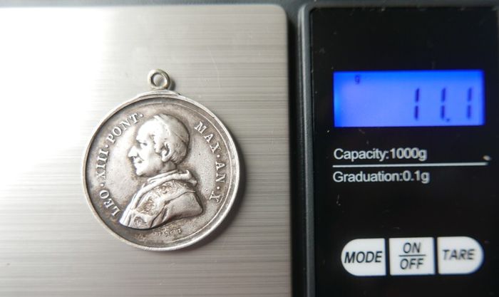 Antique 1888 Papal States Sterling Silver Medal. Pope Leo XIII. 50th Episcopal Preisthood. 11,1g