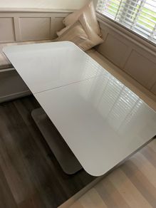 tempered glass extendable  table, driftwood colour base