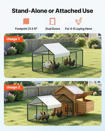 Metal Chicken Coop for 4-6 Chickens, 1 x 2 x 1 m, Small Chicken Cage with Waterproof Cover & Double Doors