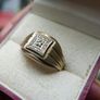Vintage 9Ct Solid Yellow Gold 375 Diamond Mens Signet Ring 3,5g size S Image 3