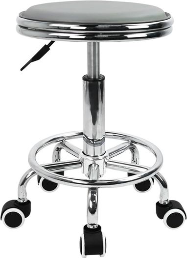 NEW SALE | Round Rolling Stool with Foot Rest PU Leather Height Adjustment Modern Industrial Metal Style Swivel Spa Salon Tattoo Work Massage Stools Small