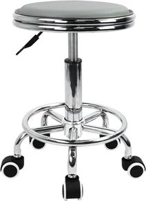 NEW SALE | Round Rolling Stool with Foot Rest PU Leather Height Adjustment Modern Industrial Metal Style Swivel Spa Salon Tattoo Work Massage Stools Small