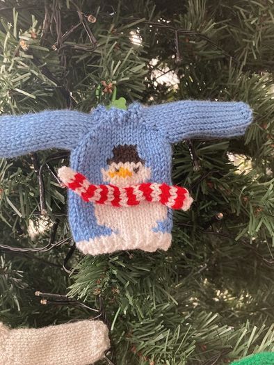 Handknit mini jumpers Xmas tree decorations