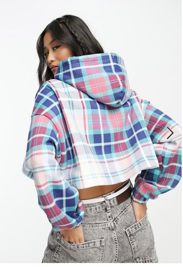 Tommy Jeans logo crop hoodie in tartan medium M SOLD OUT