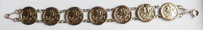 Vintage 9CT GOLD BRACELET Hallmarked 375. St. George Medallions  Bangle. length 7" - 4,45g