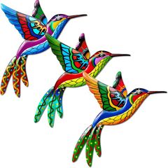 3 Pack Metal Hummingbird Wall Decor, Metal Wall Art Decorations, Colorful Birds Wall Ornaments Hanging for Indoor Outdoor Home Bedroom Living Room Office Garden Patio Fence Outside