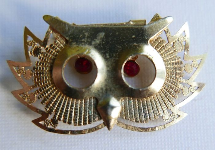 Vintage Owl with Glass Eyes, Pendant or Brooch