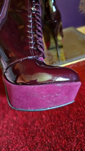 Carvela lace up burgundy patent leather and suede boots stiletto high heels 5