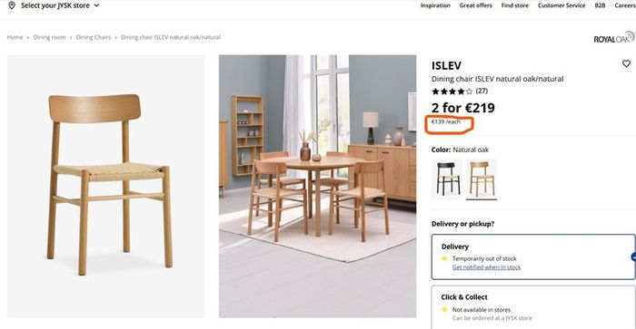 Chair ISLEV natural oak/natural - Brand New