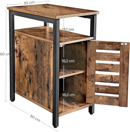 Side Table, Multipurpose Storage Cabinet with 2 Shelves, Adjustable Shelf, Steel Frame, 30 x 50 x 60 cm, Living Room Office, Industrial Style, Rustic Brown
