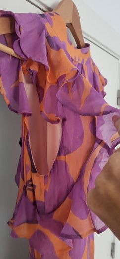 MINT VELVET Mauve and Salmon Floral Ruffle Midi Sz 10 UK - Rrp 220 (New)