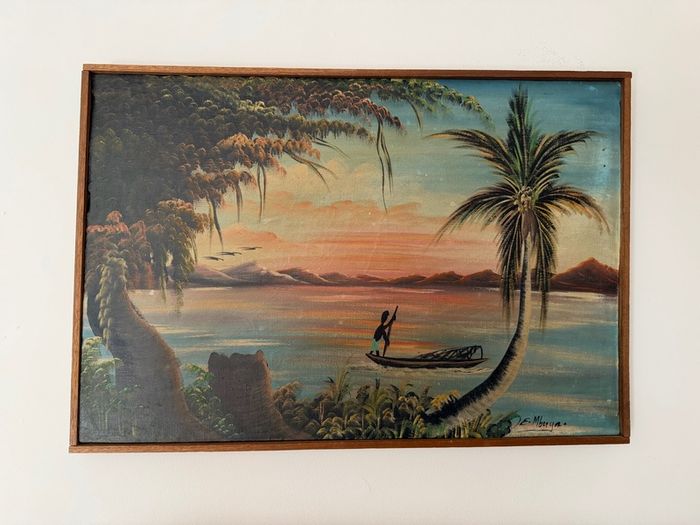 Framed Signed Oil Painting by E Mbuya