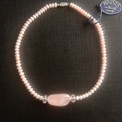 Noriko cultured pearl & rose quartz necklace with sterling silver clasp