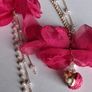 Fuchsia Pink Clip On Tassel Chain Crystal & Pearl Earrings Image 3