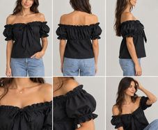 Black Off-Shoulder Ruffle Blouse with Puff Sleeves