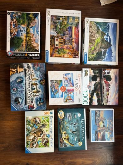 Puzzles (500, 1000 and 3000 pieces) and board game
