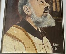 Framed Vintage Oil Portrait of Saint Padre Pio Signed F. Feld '80
