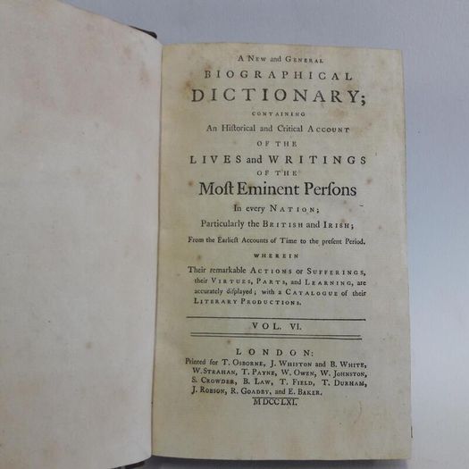 A New and General Biographical Dictionary; Containing an Historical and Critical Account of the Lives and Writings of the Most Eminent Persons in Every Nation; Particularly the British and Irish (4 Volumes) Published 1761 & 1762 - First Editions (AB50