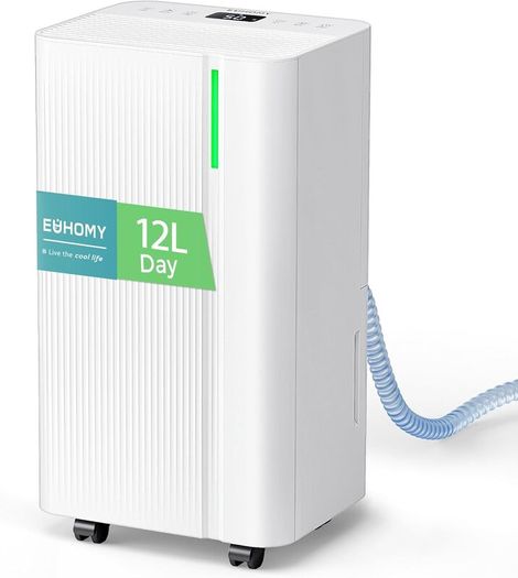 12L/Day Dehumidifiers for Home, Smart Electric Dehumidifier for Drying Clothes, Low Energy & Ultra-quiet, with Auto-Defrost & Humidity Sensor, 24-Timer, Continuous Drain