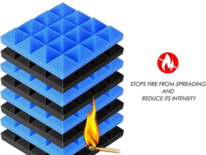 Acoustic Foam Tiles, 24 Packs Soundproof Studio Foams 25x25x5CM Blue and Black Pyramid Acoustic Panels Home Studio Sound Treatment (FREE POSTAGE)