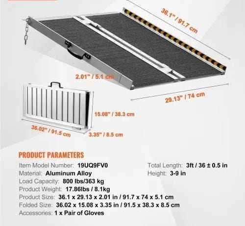 Wheelchair Ramp, 91.4 cm 362.9 kg Capacity, Non-Slip Aluminum Folding Threshold Ramp, Foldable Mobility Scooter Ramp Wheel Chair Ramp, Handicap Ramp for Home Steps, Stairs, Doorways
